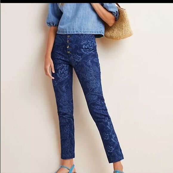 Anthropologie Pilcro and the Letterpress High Rise Denim Floral Jeans Sz 26 NWT - Picture 1 of 8